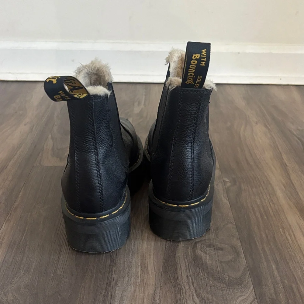 Dr. Martens Black Leather Boots with Fur Trim - Picture 3 of 7
